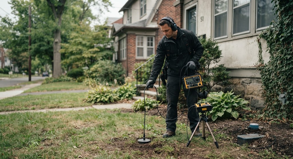 Underground water line leak detection Long Branch NJ specialist with acoustic ground microphone